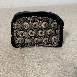 VTG Sudha Bag Black Velvet Beaded Evening Clutch Zip Closure 7.5x5 Party Elegant